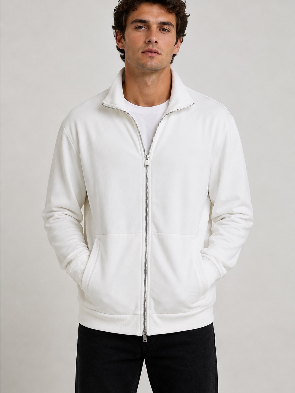 Converse Chuck Taylor All Star Men's White Full-Zip Jacket Medium mock neck
